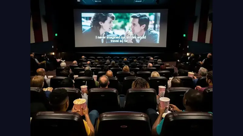 Movie scene with clear subtitles at the bottom of the screen