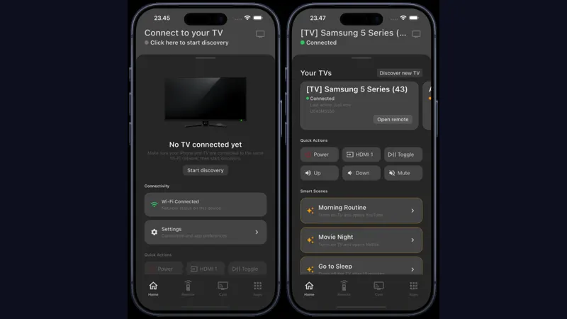 Phone and television side by side showing the same streaming app